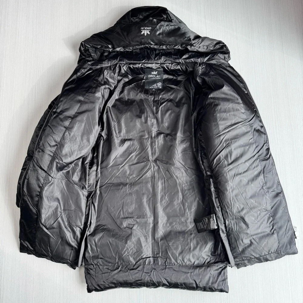 OROLAY‎ Thickened Down Coat XS Black Puffer Hooded Utility Jacket Outdoor Casual
